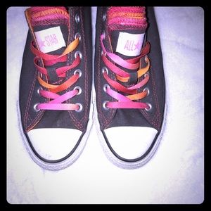 Charcoal Converse with pink/orange detailing